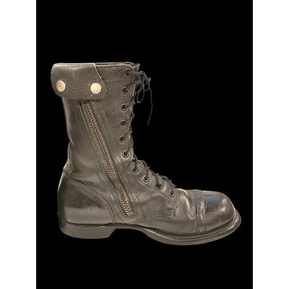 Vtg Bates Floataways Combat Jump Boots Black Leather Side Zip Men's 9.5 E